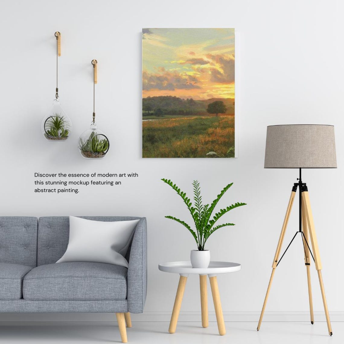 Golden Sunset Countryside Landscape Painting - Image 2