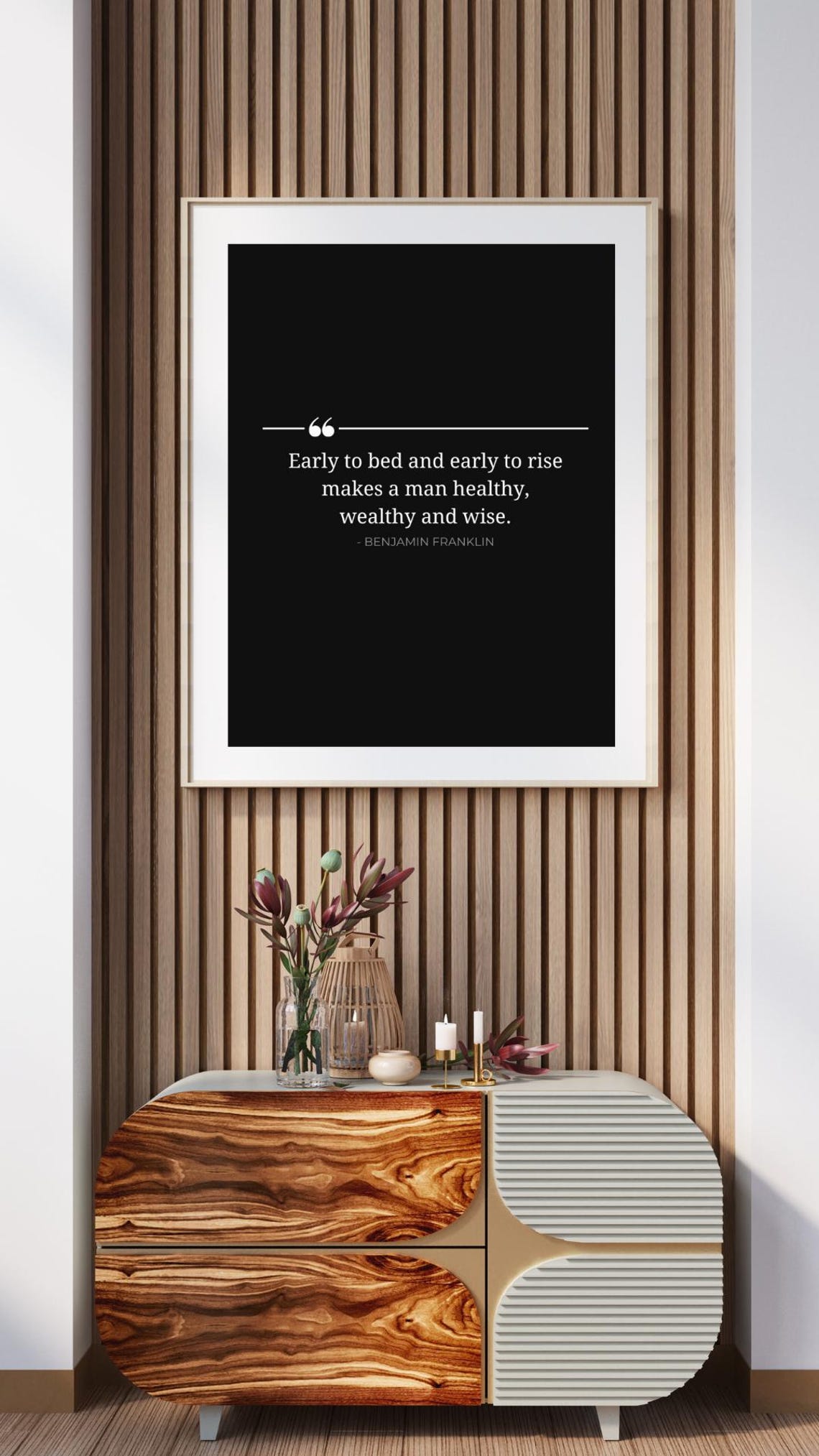 Benjamin Franklin Early to Bed Early to Rise Quote Black Poster - Image 2