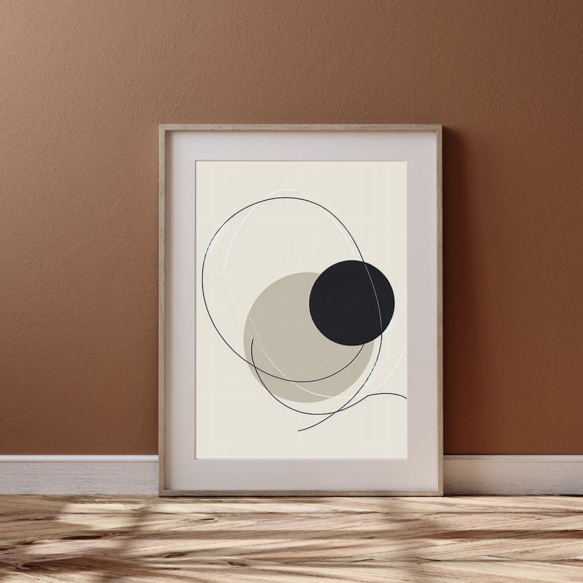 Minimalist Black Line Circles Monochrome Modern Abstract Art Poster