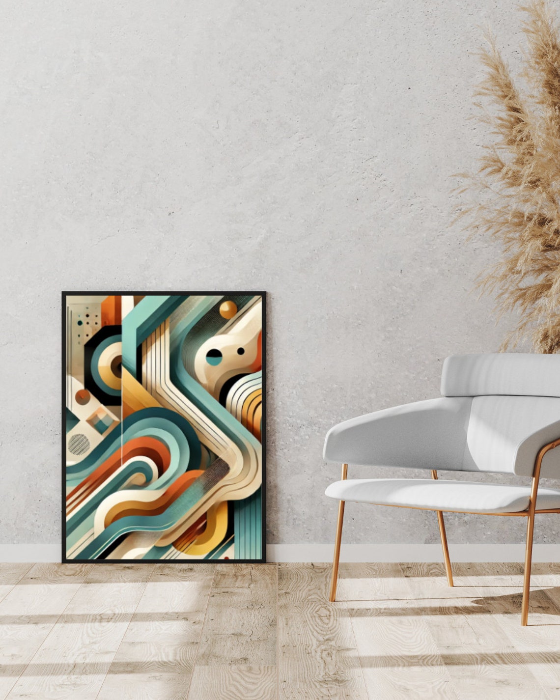 Bold Retro Geometric Stripes Teal Orange Mid Century Abstract Poster - Image 2