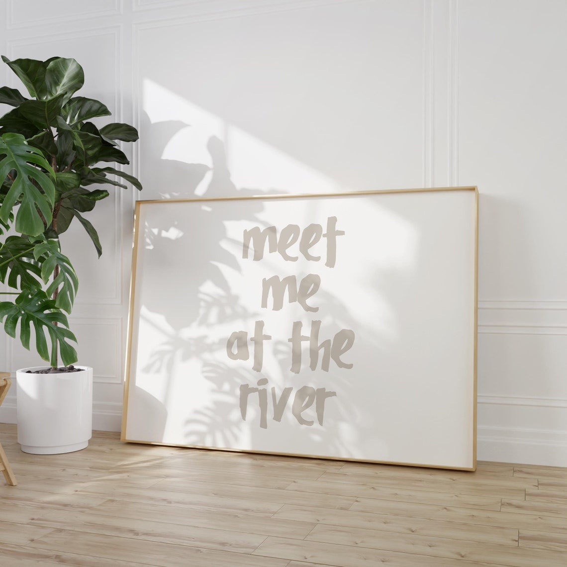 Meet Me At The River Beige Script Typography Coastal Decor Poster
