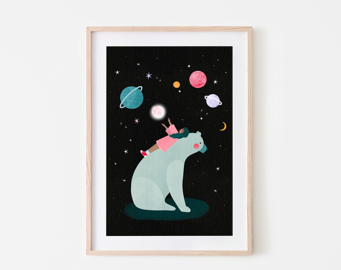 Planet Gazing Celestial Art Print, Astronomy Poster