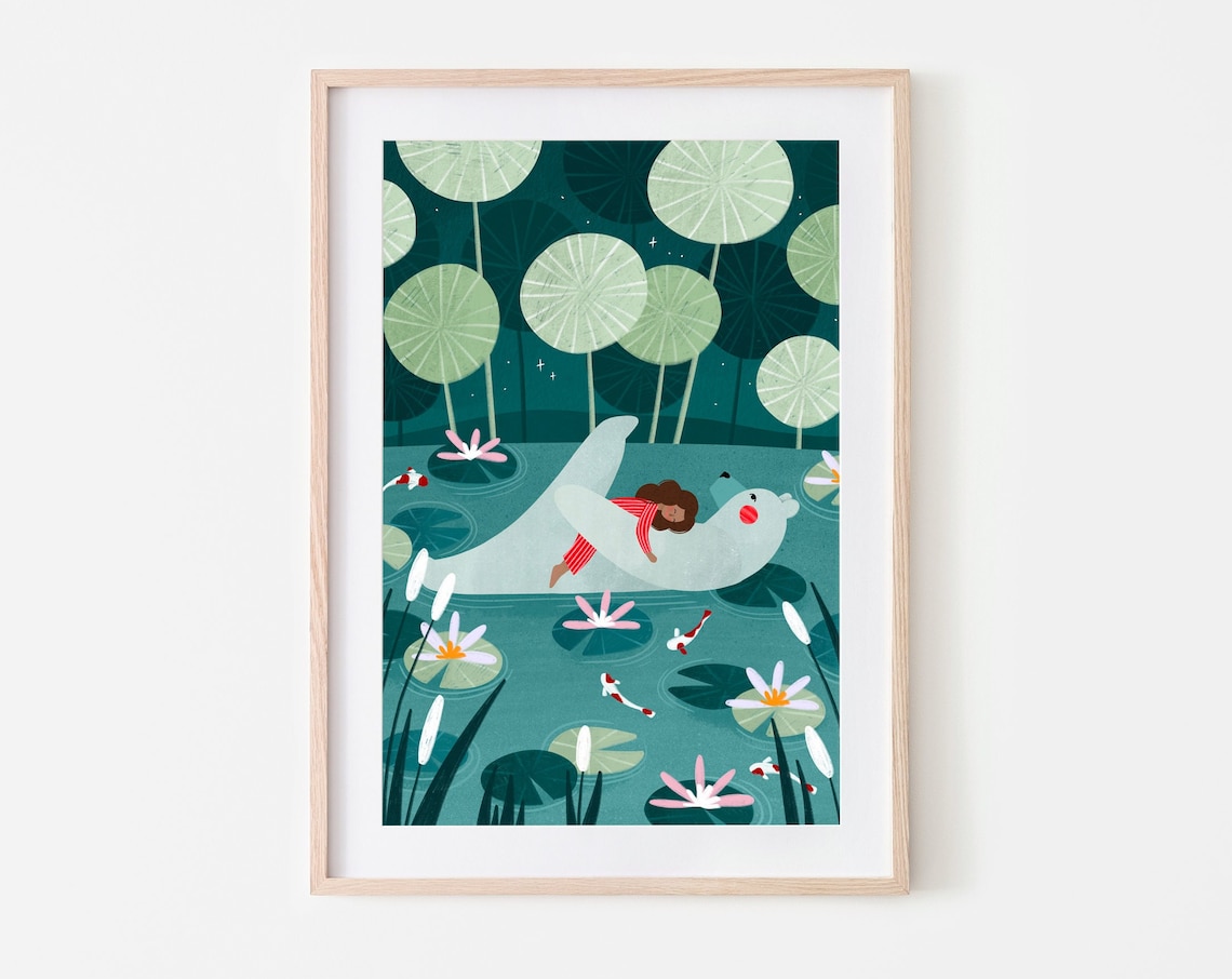 Lily Pond Children Art Print, Boho Nursery Decor