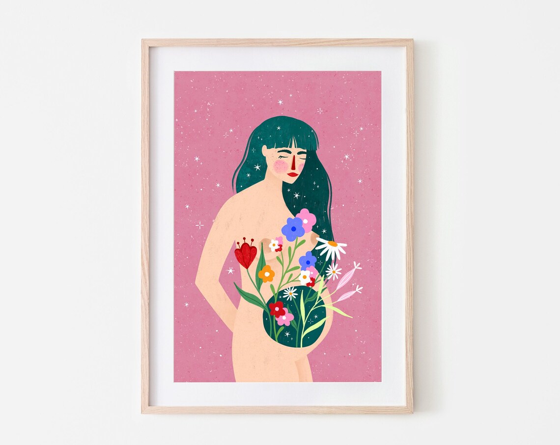 Womb In Bloom Motherhood Art Print, New Mum