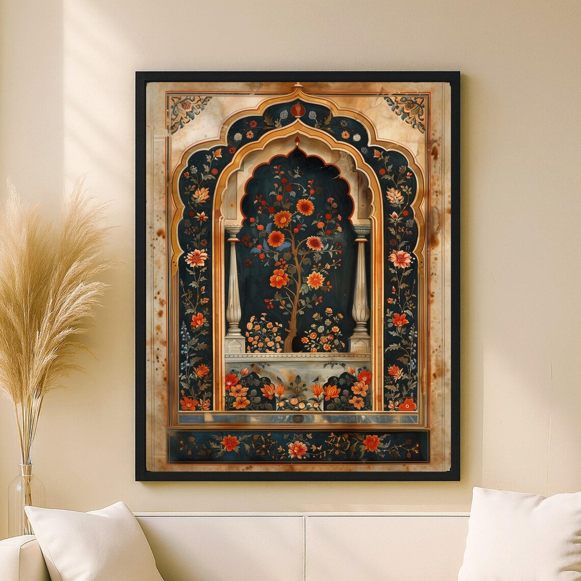 Golden Floral Tree on Black Persian Mihrab Arch Islamic Art Poster