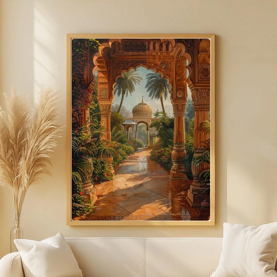 Golden Oriental Garden Wall Art Print