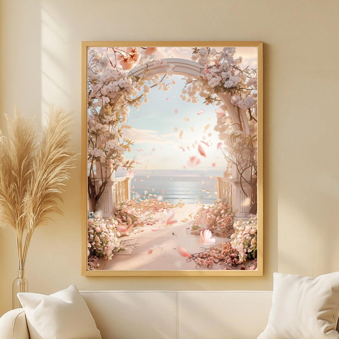 Floral Arch By The Ocean, Romantic Oriental Art Print