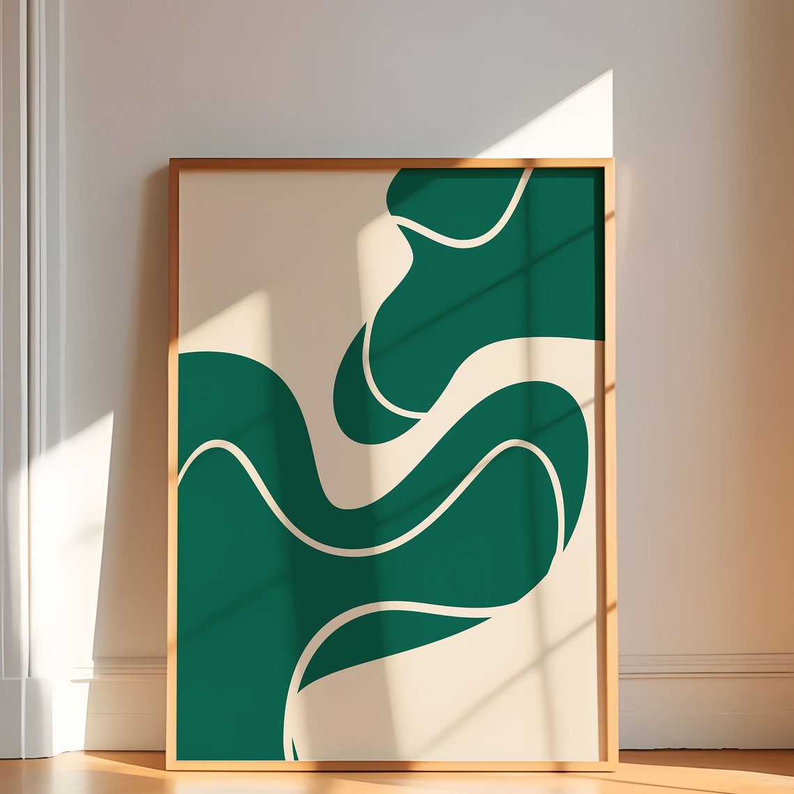 Emerald Green Organic Shapes Cream Minimalist Abstract Poster