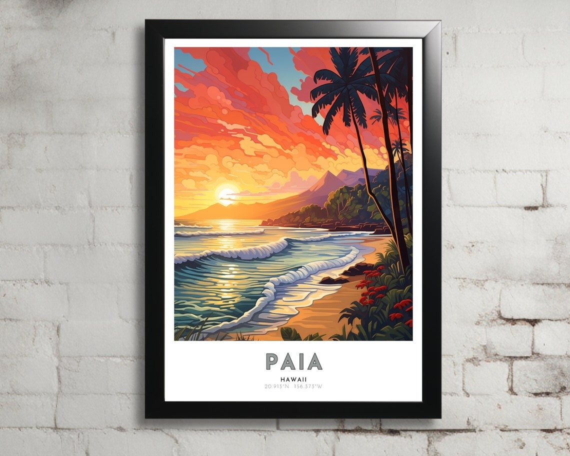 Paia Travel Poster Of Hawaii Art Nouveau Gift For Lovers Of Paia Hawaii Wall Art Decor Print Of Maui Painting Of Pacific Islands