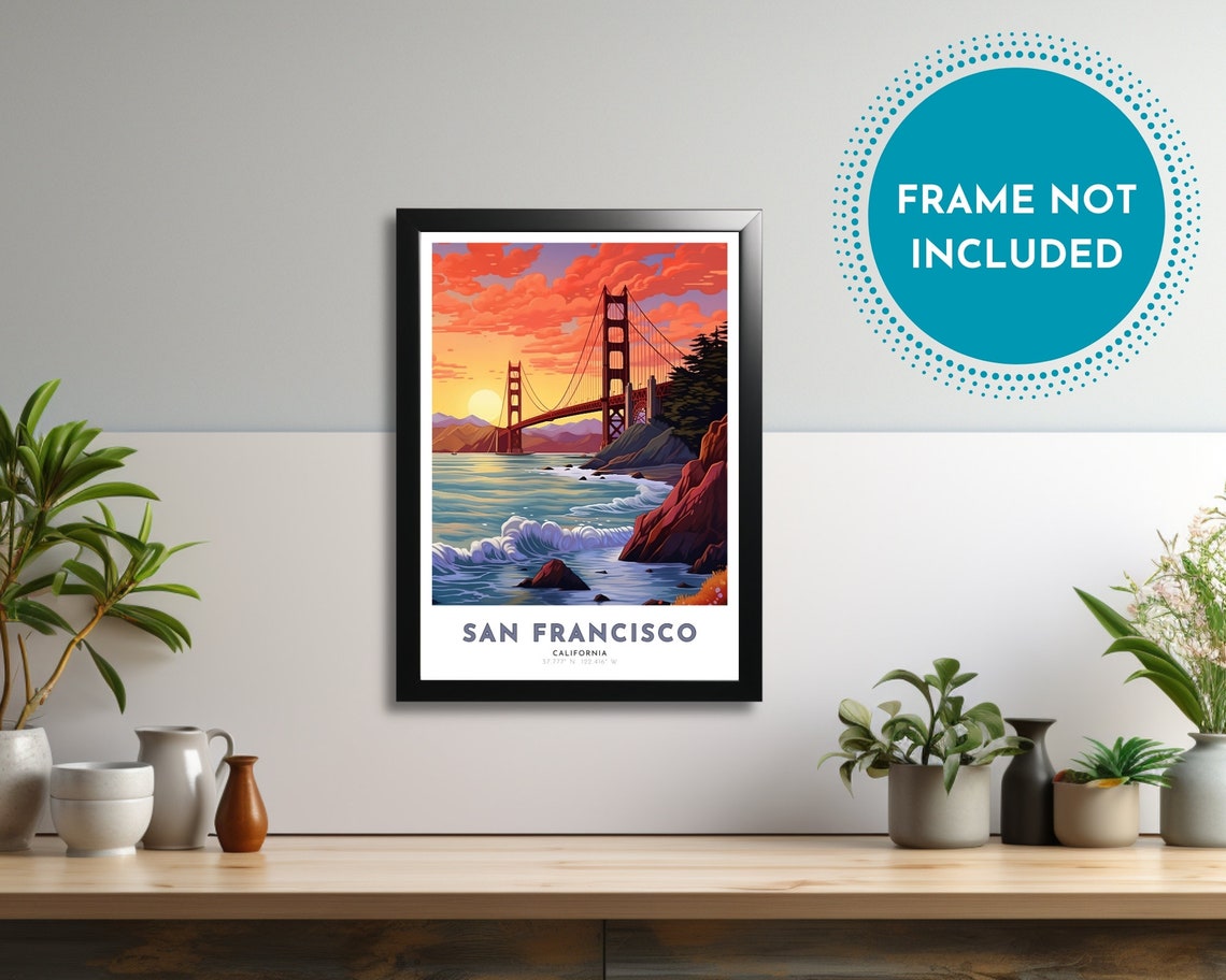 San Francisco California Golden Gate Bridge Sunset Travel Poster - Image 4
