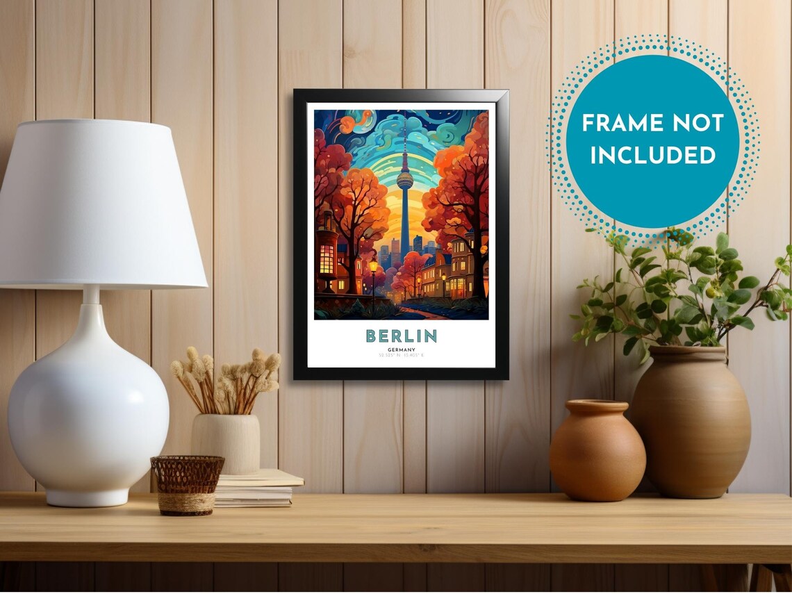 Berlin Germany TV Tower Autumn Street Sunset Stained Glass Poster - Image 3