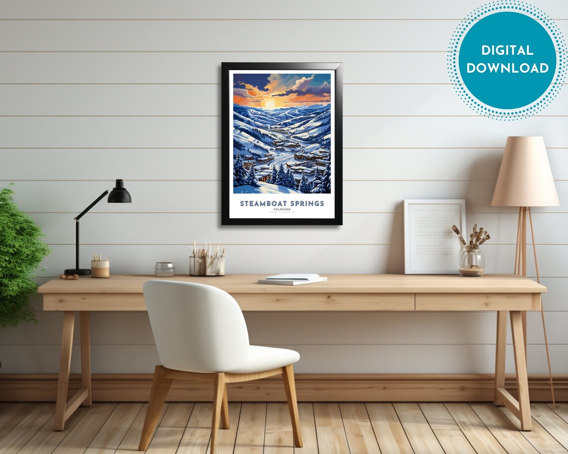 Steamboat Springs Colorado Snow Mountain Valley Ski Travel Poster - Image 2