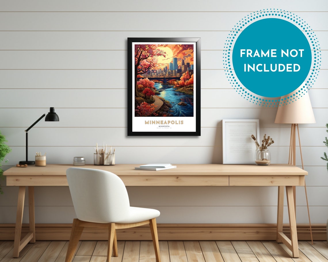 Minneapolis Minnesota Skyline River Sunset Bridge Travel Poster - Image 2
