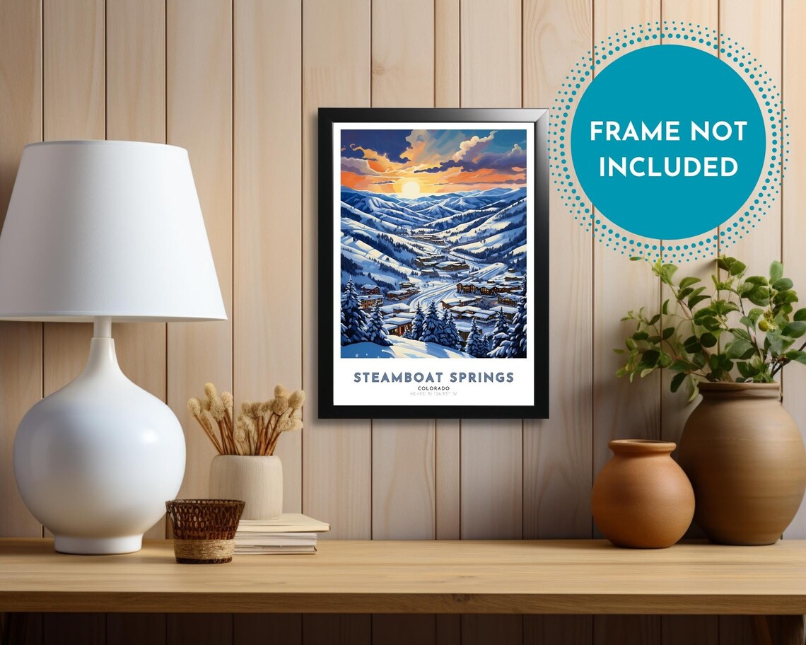 Steamboat Springs Colorado Snowy Valley Sunset Ski Art Poster - Image 4