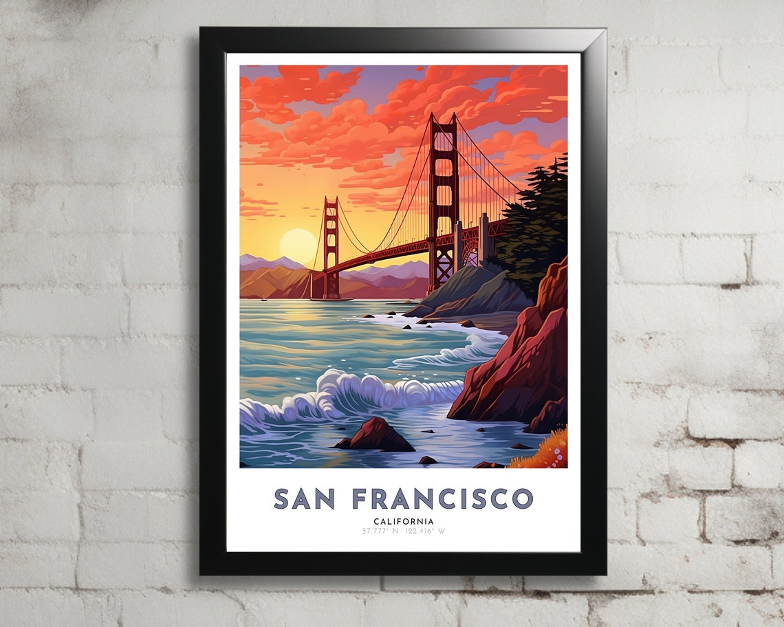 San Francisco California Art Nouveau Travel Poster San Fran Print San Francisco Wall Art City By The Bay Golden Gate Bridge
