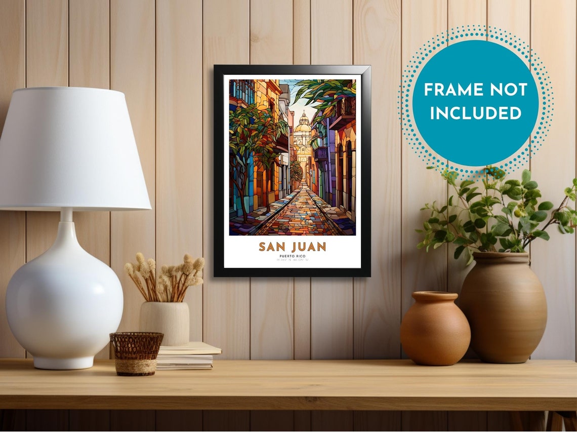 San Juan Puerto Rico Nature Inspired Art Nouveau Travel Poster Cityscapes Vibrant Colors Romantic Abstract Stained Glass - Image 3