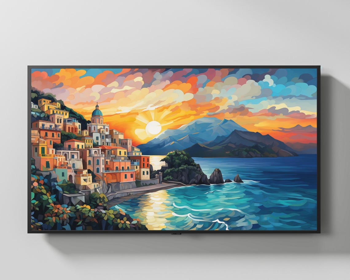 Amalfi Coast Frame Tv Art Of Italy Art For Travel Lover Of Campania Mediterranean Tv Frame Art Italy Oil Painting Screensaver