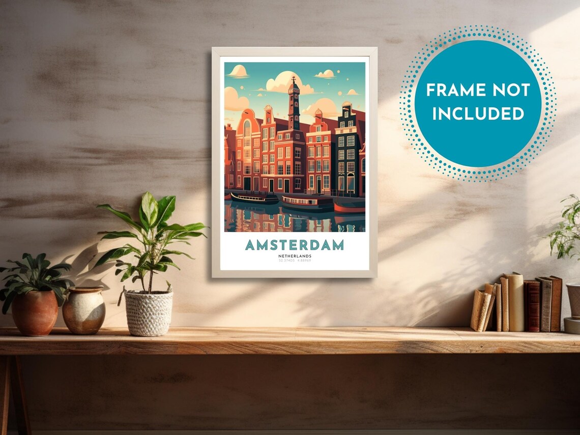 Amsterdam Netherlands Canal Houses Boats Vintage Travel Poster - Image 2