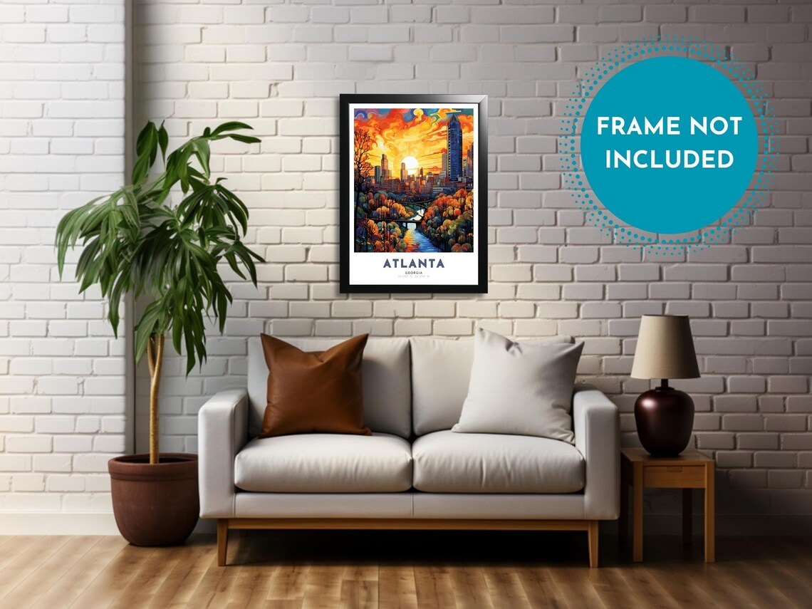 Atlanta Georgia Sunset Skyline River Cityscape Art Nouveau Poster - Image 3
