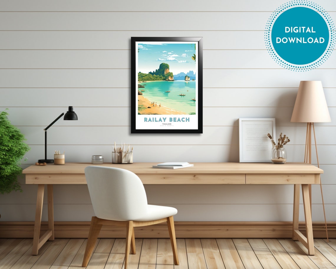 Railay Beach Travel Poster Of Thailand Art Nouveau Gift For Lovers Of Thailand Wall Art Decor Of Railay Beach Painting - Image 2
