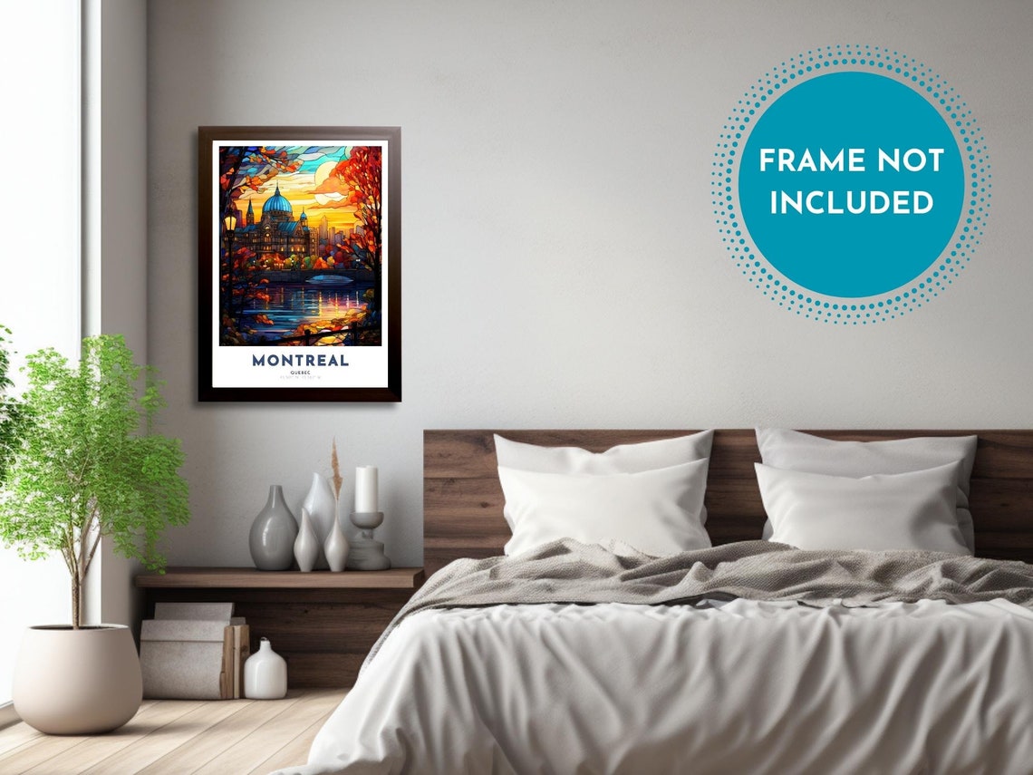 Montreal Quebec Stained Glass Cathedral Sunset River Scene Poster - Image 3