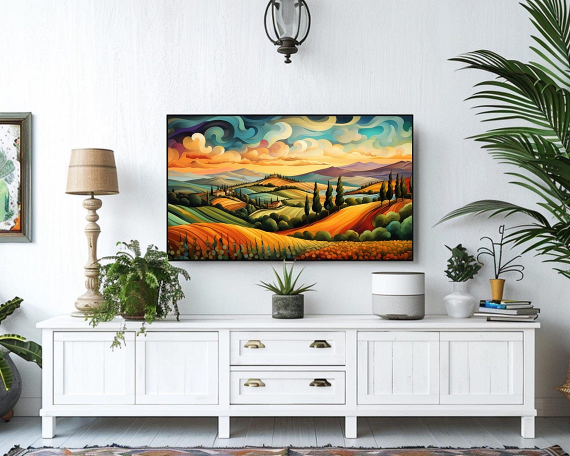 Tuscany Italy Rolling Hills Cypress Trees Golden Fields Wall Art - Image 3
