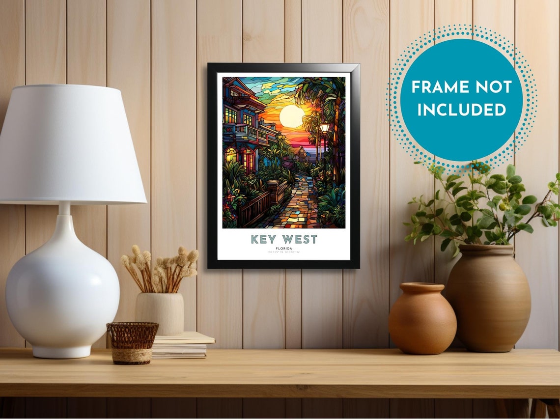 Key West Florida Sunset Street Stained Glass Tropical Glow Poster - Image 4