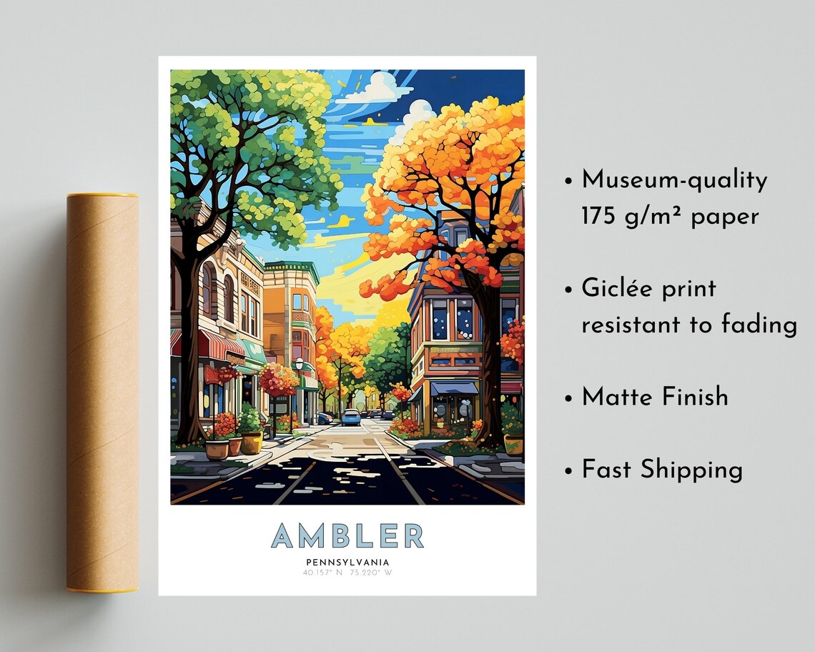 Ambler Pennsylvania Main Street Autumn Colors Street Travel Poster - Image 5
