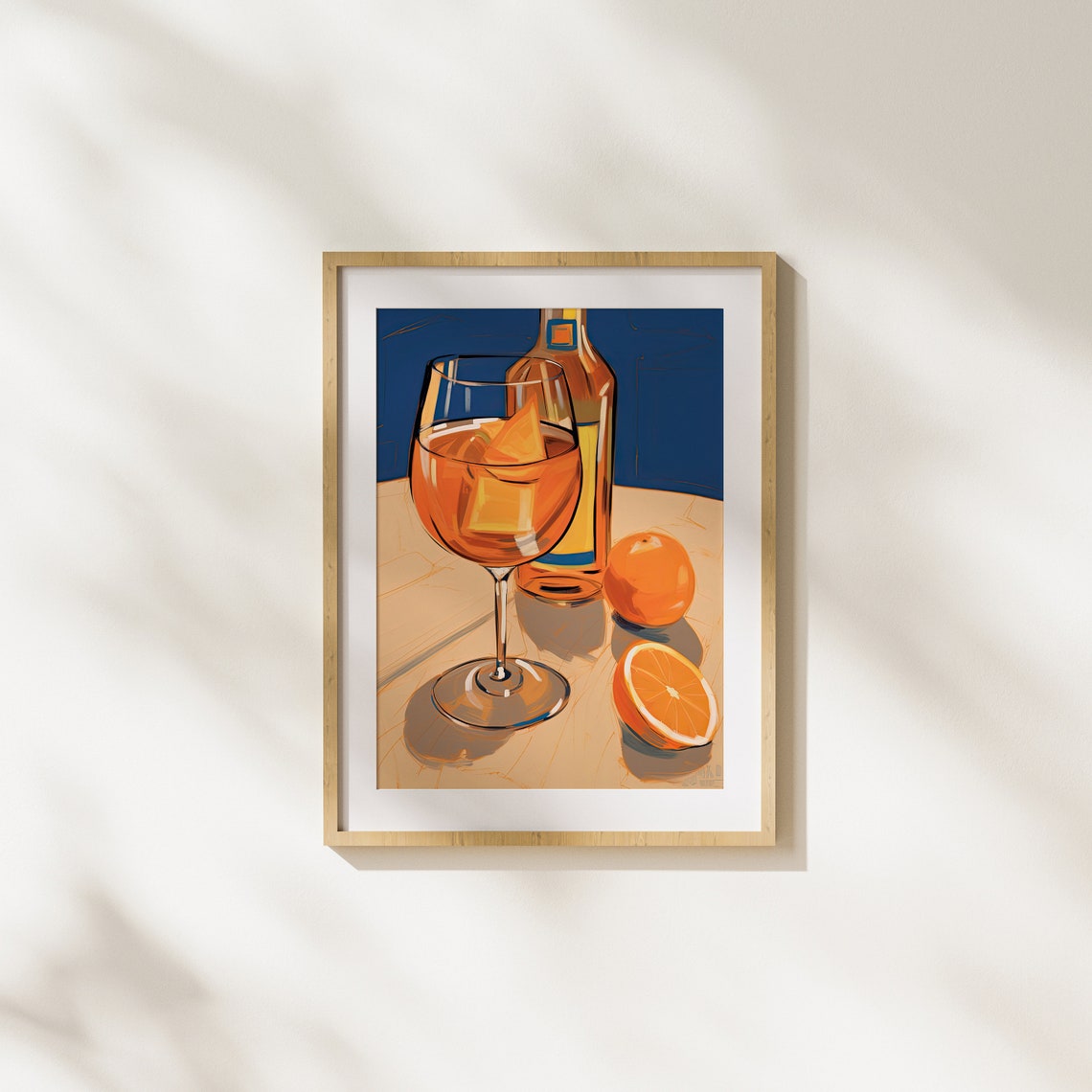 Aperol Spritz on Deep Blue Bold Modern Cocktail Scene Art Poster