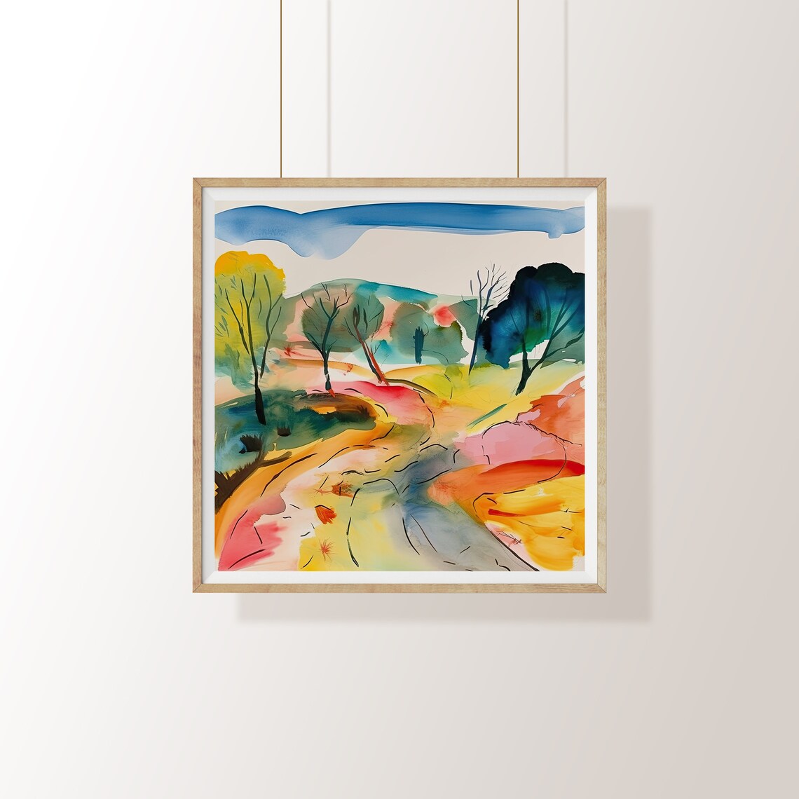 Winding Road Through Colorful Hills Expressive Landscape Art Poster