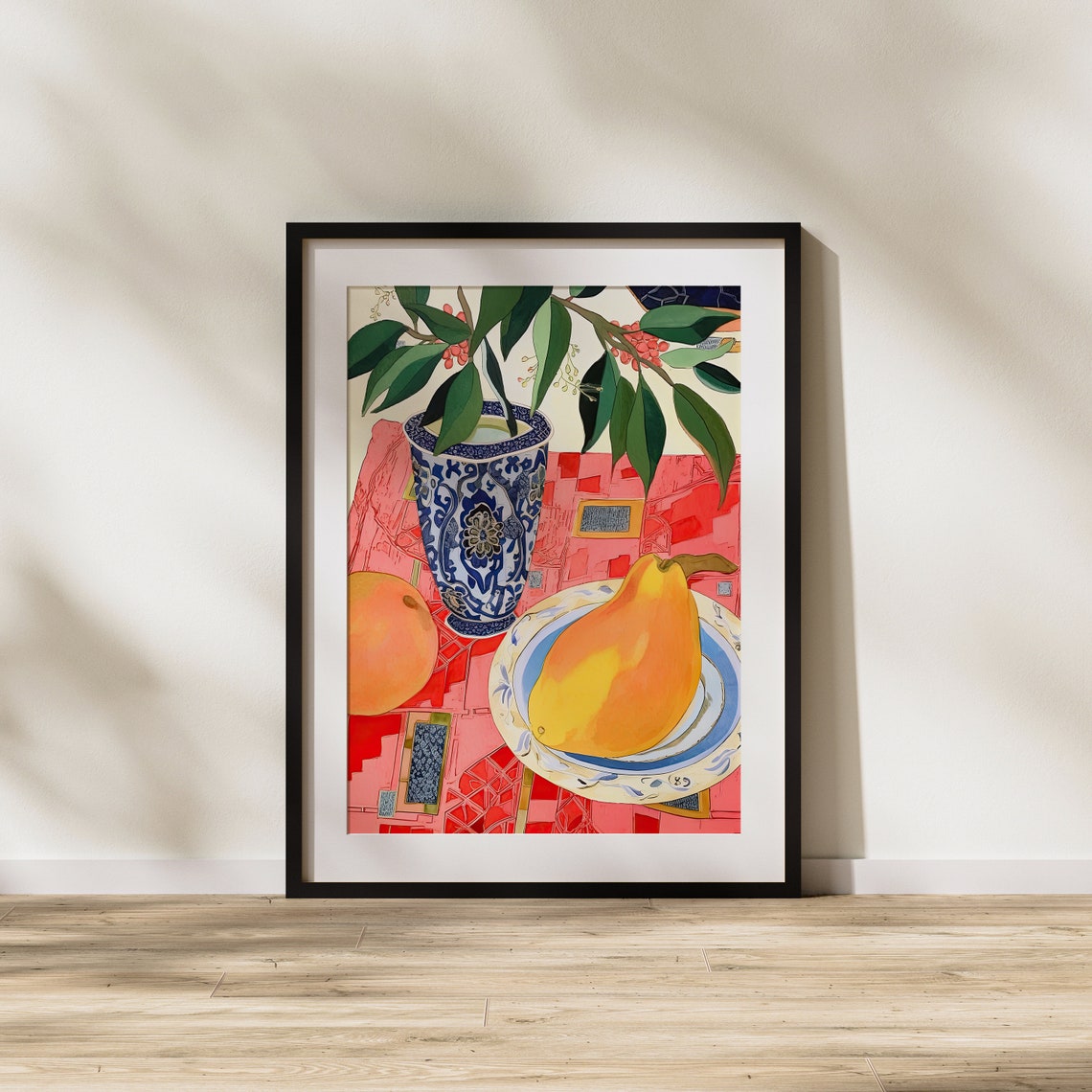 Still Life with Pears and Blue Porcelain Vase Bold Colors Poster - Image 2