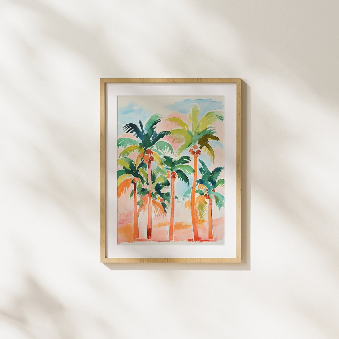 Tropical Palm Trees At Golden Beach Sunset Watercolor Vacation Poster