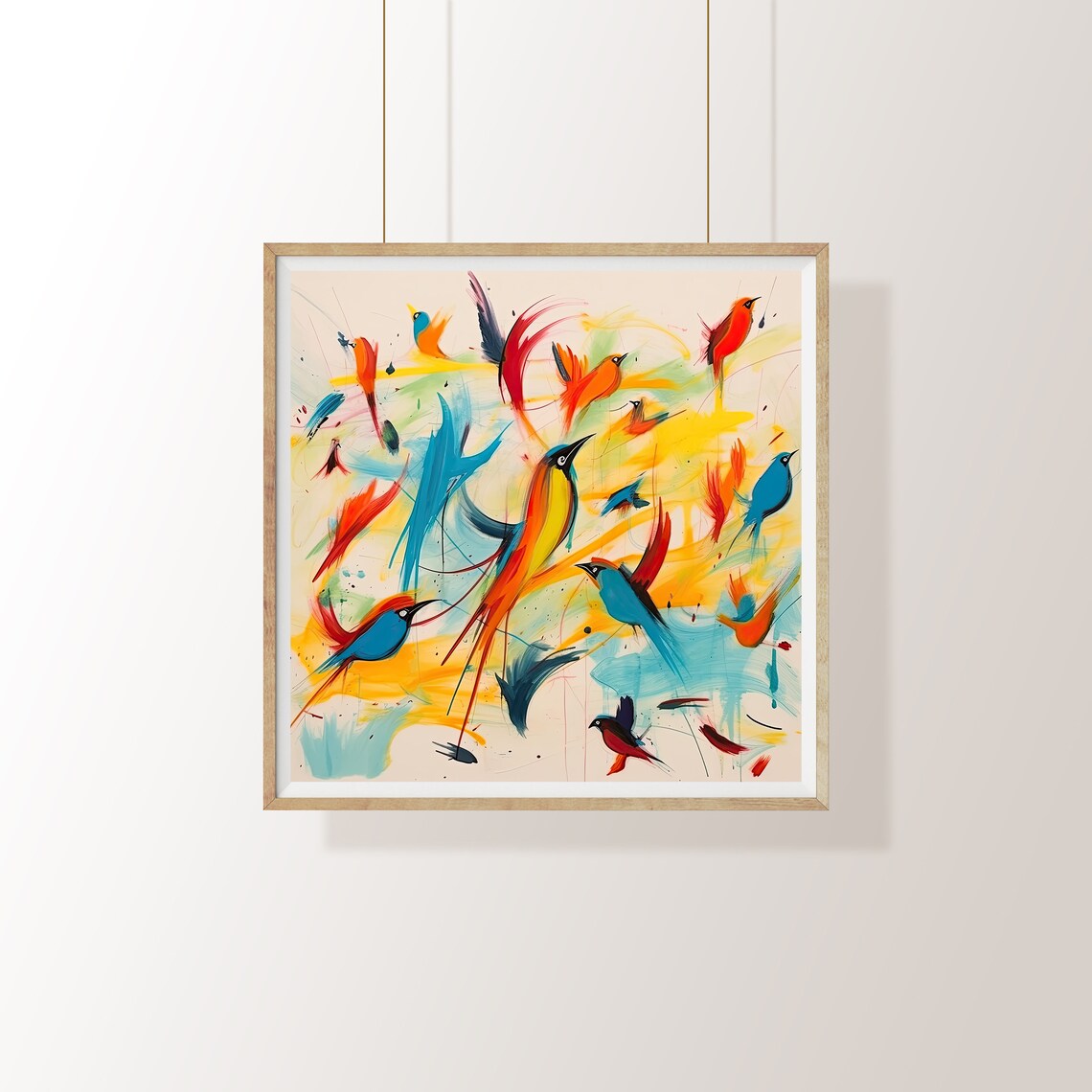Joyful Songbird Flock Colorful Abstract Bird Painting Art Poster