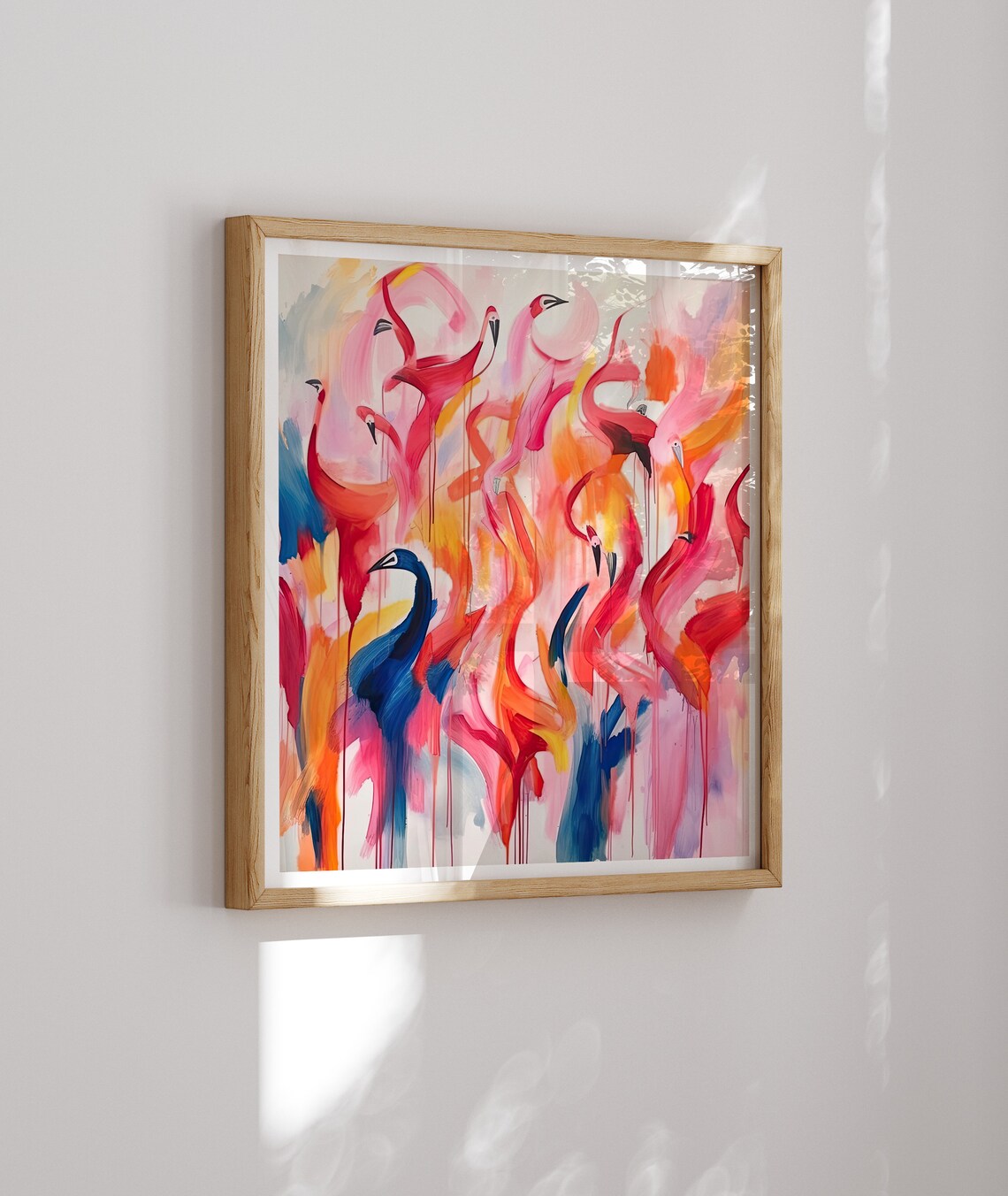 Flock Of Pink Flamingos In Bold Abstract Watercolor Splash Art Poster - Image 2