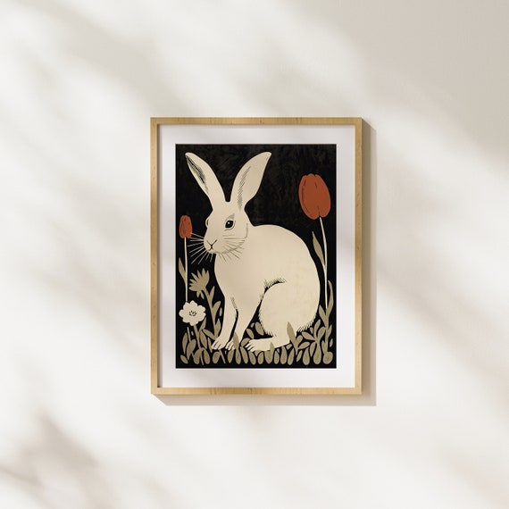 Rabbit Animal Flowers Red Nature Realism Realist Illustration Drawing Art Unique Wall