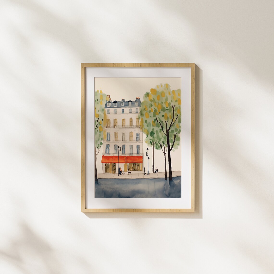 Autumn Paris Street Cafe Scene Romantic Watercolor Travel Art Poster