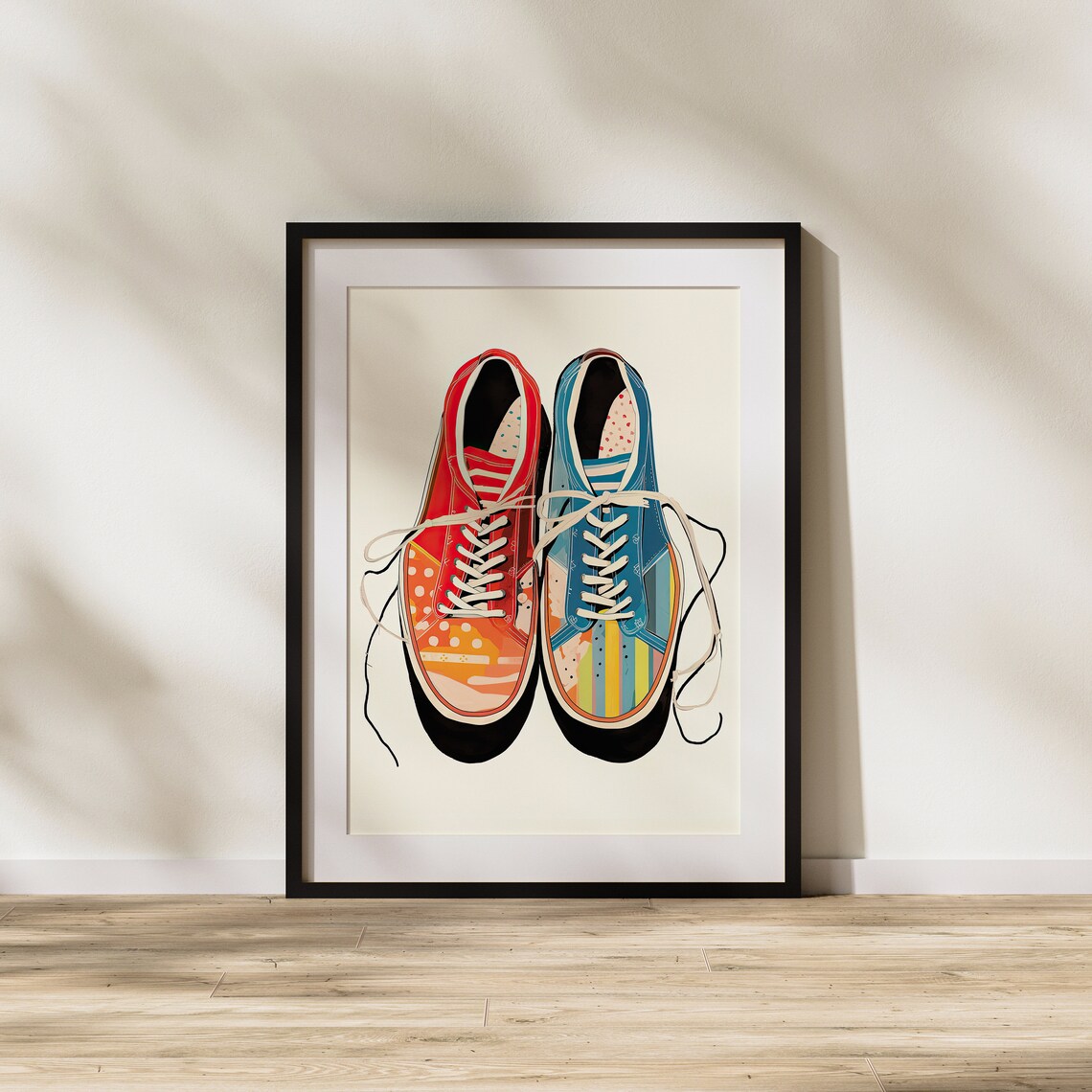 Mismatched Colorful Sneakers Pop Art Pair Top Down Shoe Art Poster - Image 3