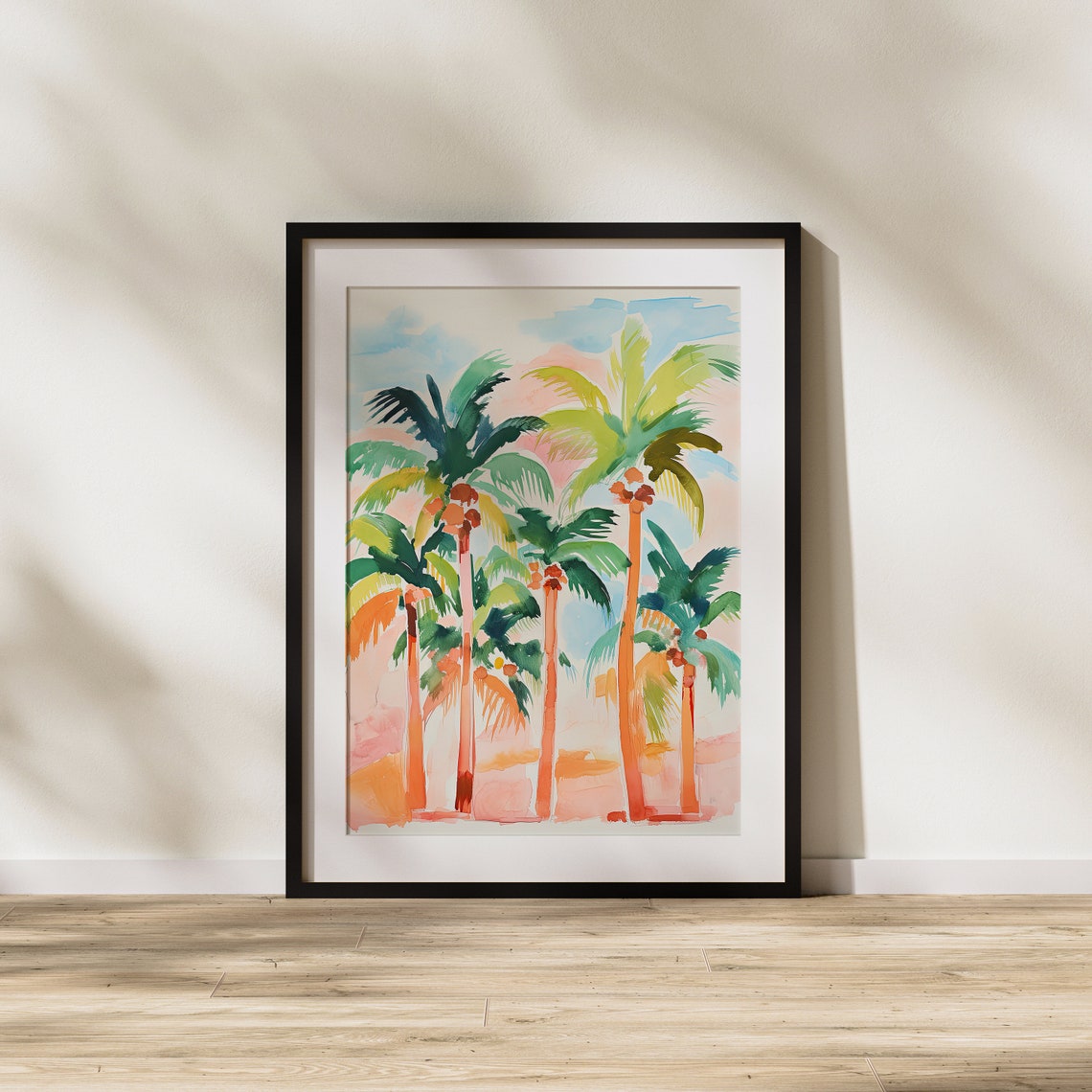 Tropical Palm Trees At Golden Beach Sunset Watercolor Vacation Poster - Image 2