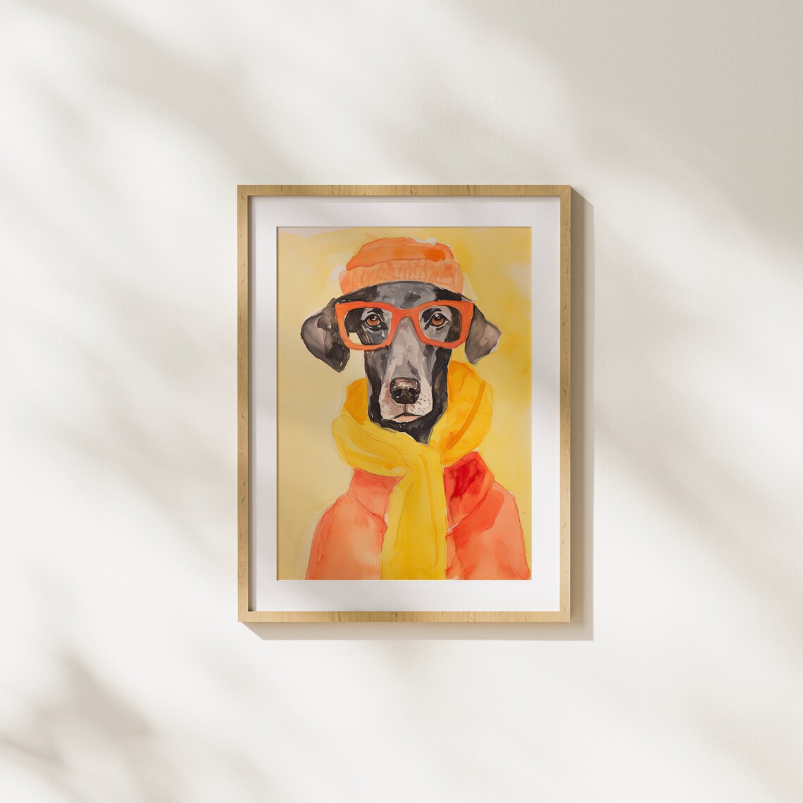 Hipster Dog in Beanie and Glasses Cozy Winter Puppy Art Poster