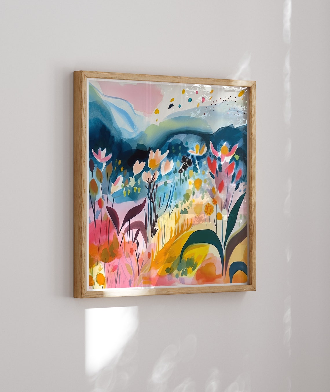 Wildflower Field and Blue Peaks Dreamy Abstract Nature Art Poster - Image 2