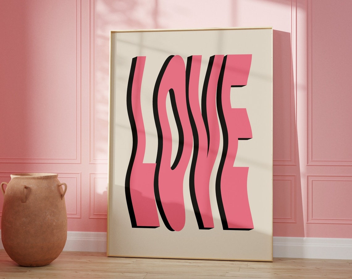 Pink Love Wavy Retro Typography 70s Style Modern Statement Poster