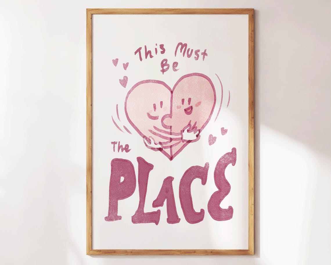 This Must Be The Place Pink Hugging Hearts Cute Love Art Poster