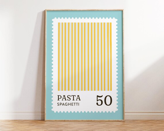 Spaghetti Pasta Postage Stamp Style Retro Italian Kitchen Poster
