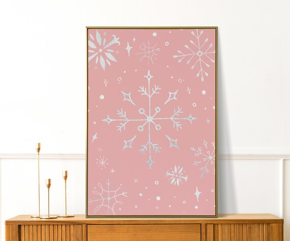 Pink Christmas Snowflake Pattern Retro Holiday Wall Decor Poster