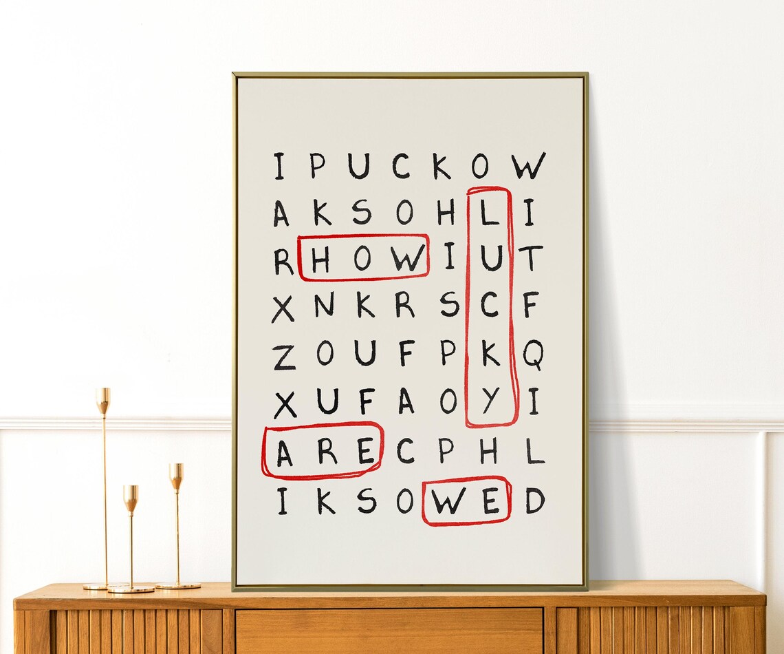 How Lucky Are We Word Search Puzzle Typography Cream Quote Poster
