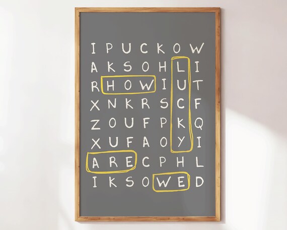 How Lucky Are We Word Search Gray Typography Yellow Circles Quote Poster