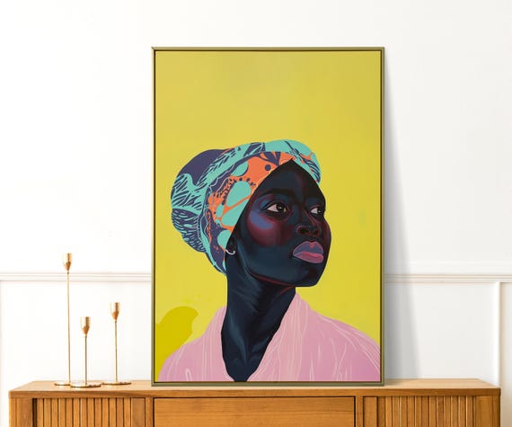Black Girl Print African Art Modern Woman Wall Yellow Painting For Living Room Office Decor Colorful