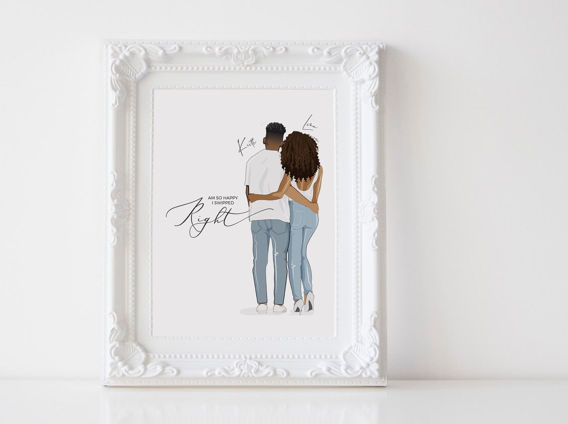 Am So Happy I Swiped Right Personalized Couple Gift Wall Art - Image 3