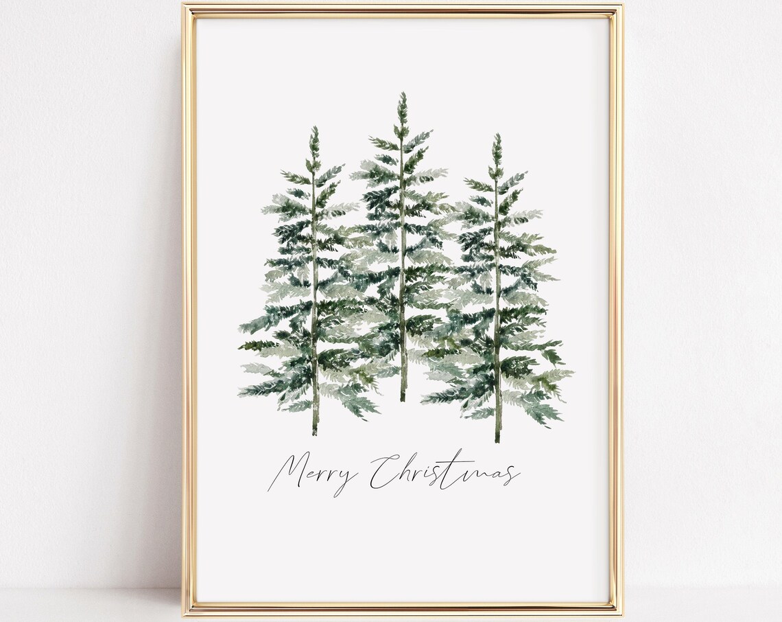 Merry Christmas Minimal Pine Tree Art Print