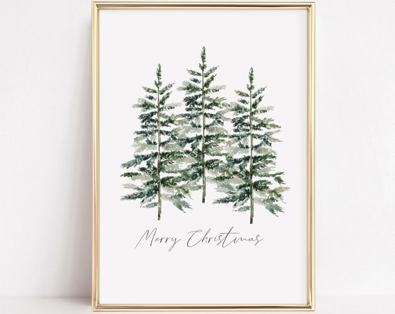 Merry Christmas Minimal Pine Tree Art Print